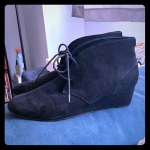 Clarks Black Suede Wedge Booties